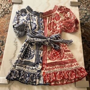 FARM Rio Red and Blue Floral Mini Dress